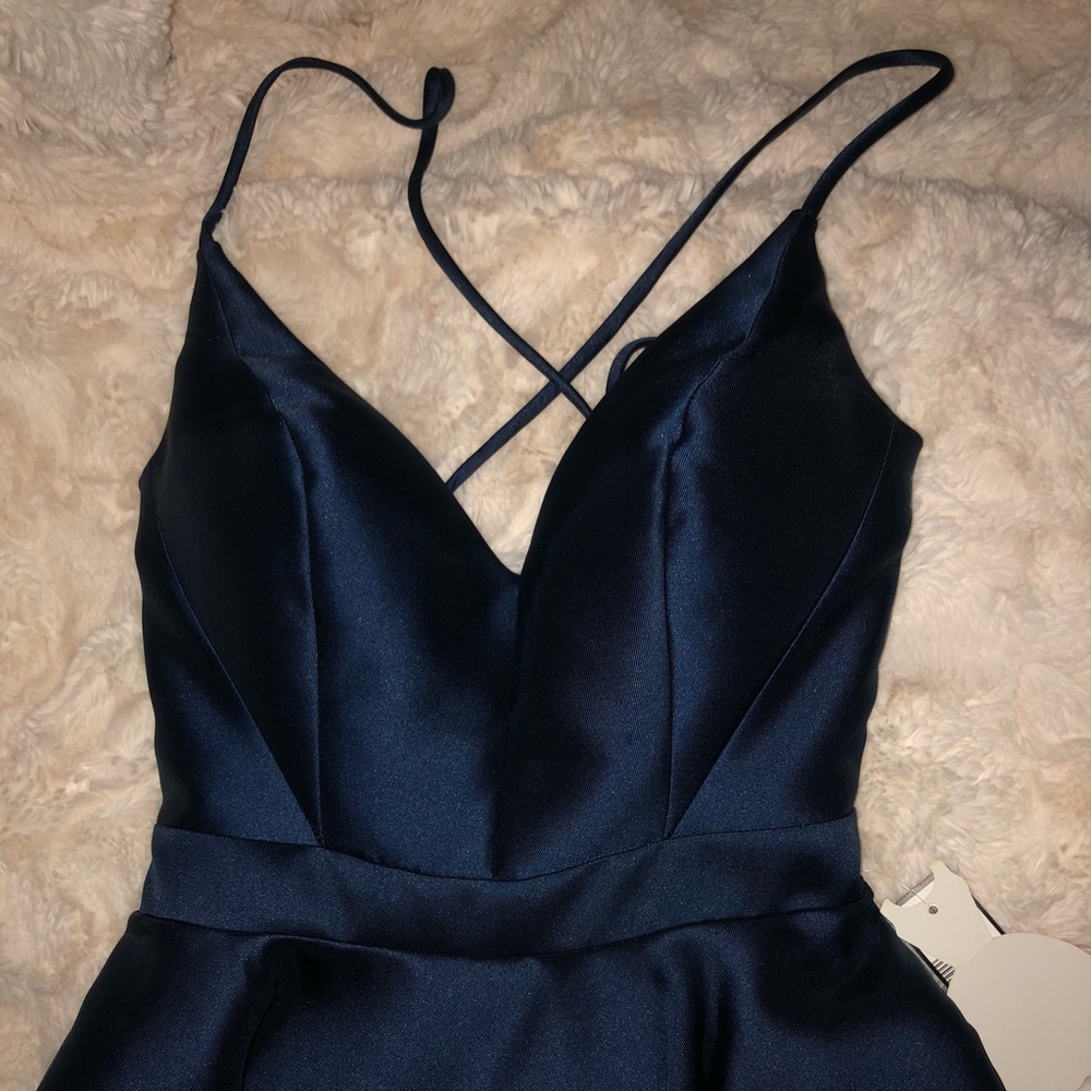 Navy Blue Floor-length Prom Dress